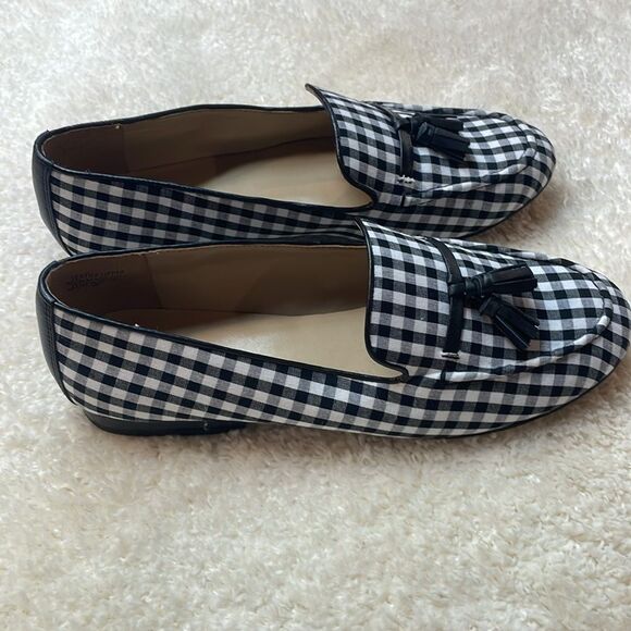 Ann Taylor Gingham Tassel Black White Checkered Flats Shoes Women’s Sz 7.5 - Picture 3 of 7